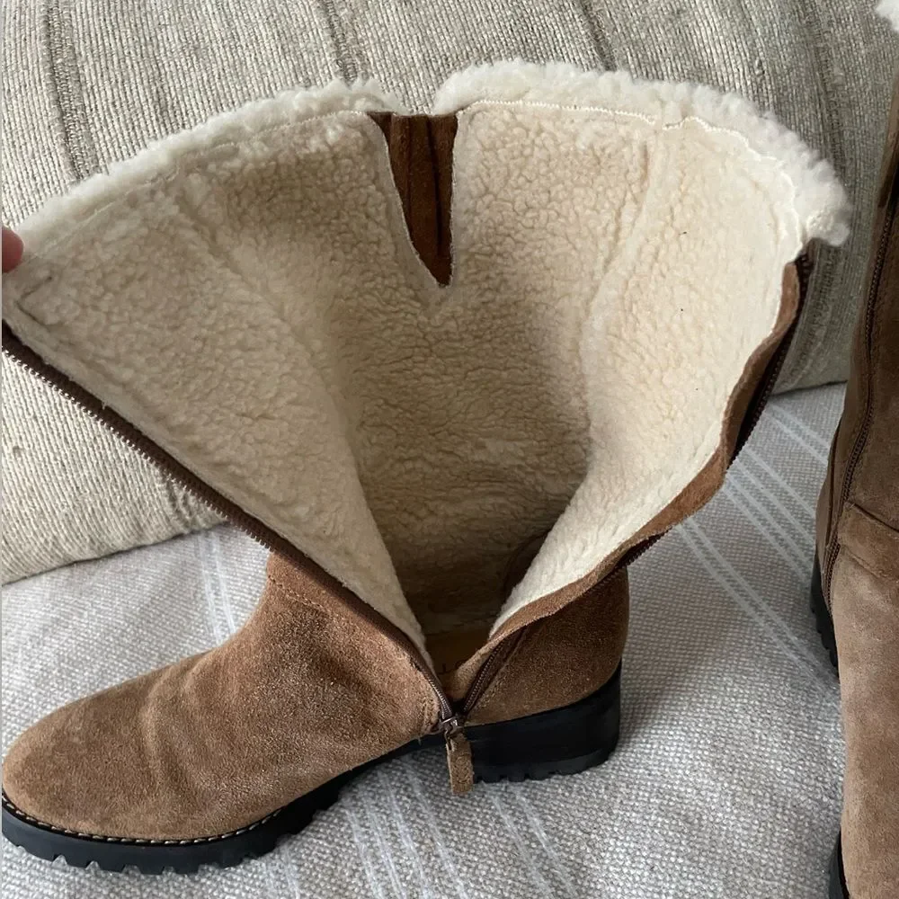 Talbots Brown camel Suede Winter Boots with Shearling lining size 7 M